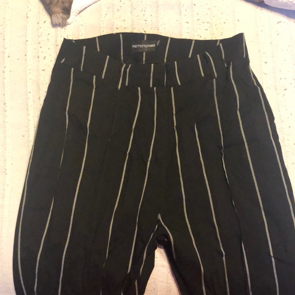 Prettylittlething black& white striped pants